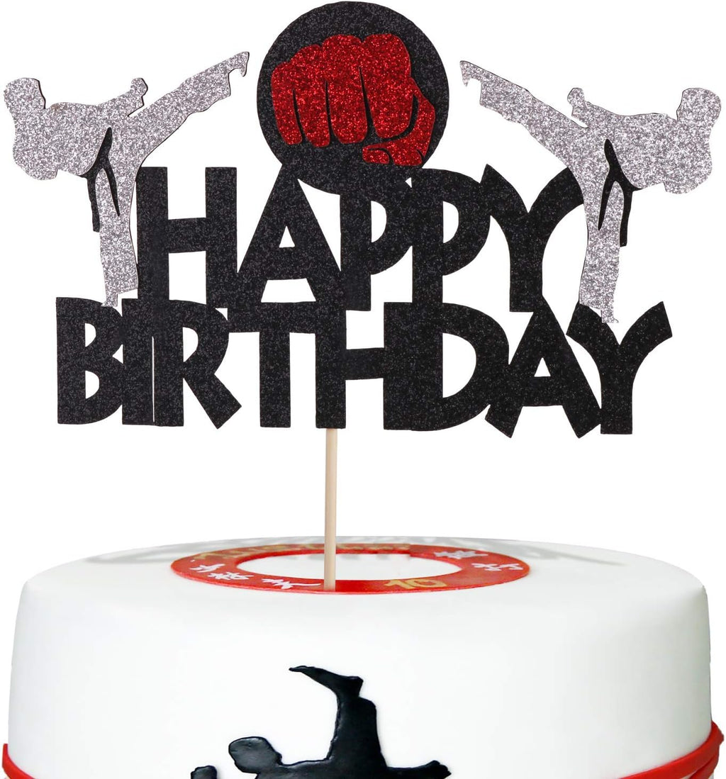 Anxdh karate cake top hat, taekwondo theme cake top hat, karate happy birthday party supplies sparkling black decoration