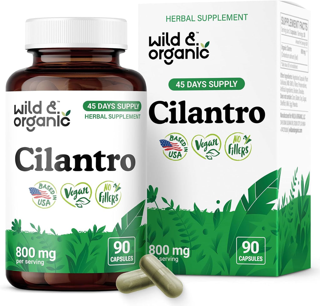 Wild & Organic Cilantro Capsules 800 mg - Detox & Antioxidant Support - Cilantro Powder Supplement - Coriander Leaf - Vegan, No Fillers, Non-GMO - 90 Count