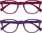 OPULIZE POP Reading Glasses for Women Men,Scratch Resistant Round Matt Frame with Spring Hinges, Pink, Purple +1.50 (Pack of 2)