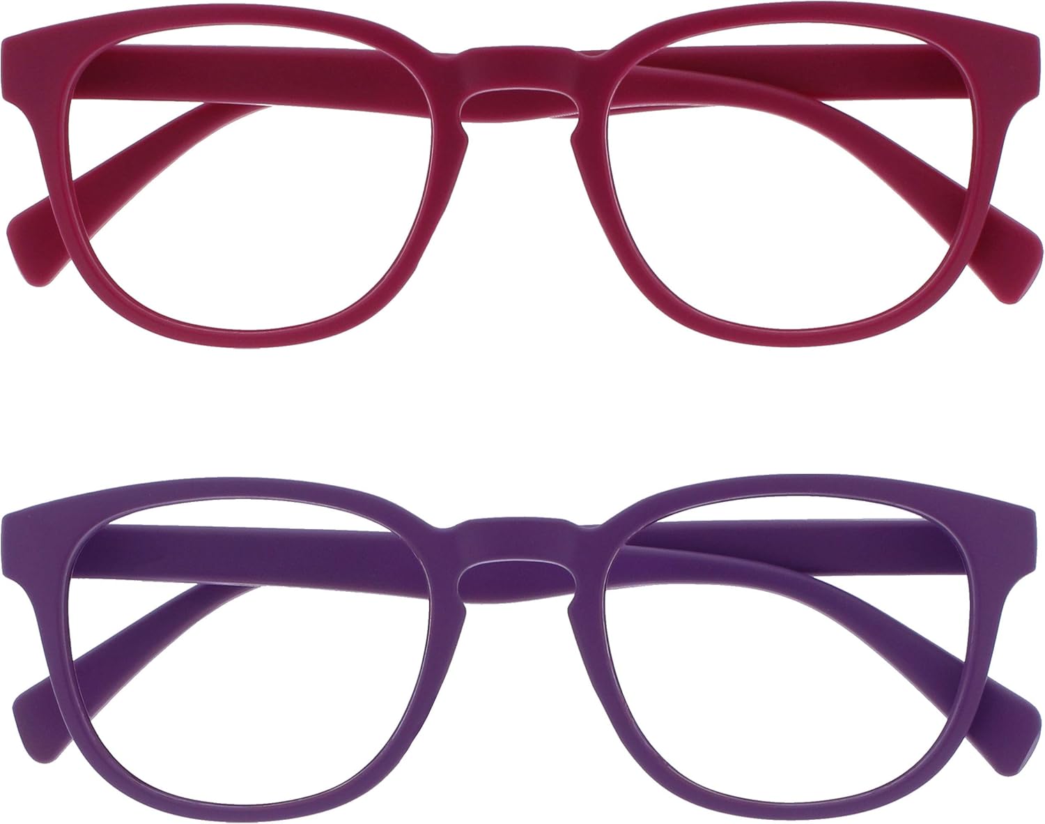 OPULIZE POP Reading Glasses for Women Men,Scratch Resistant Round Matt Frame with Spring Hinges, Pink, Purple +1.50 (Pack of 2)