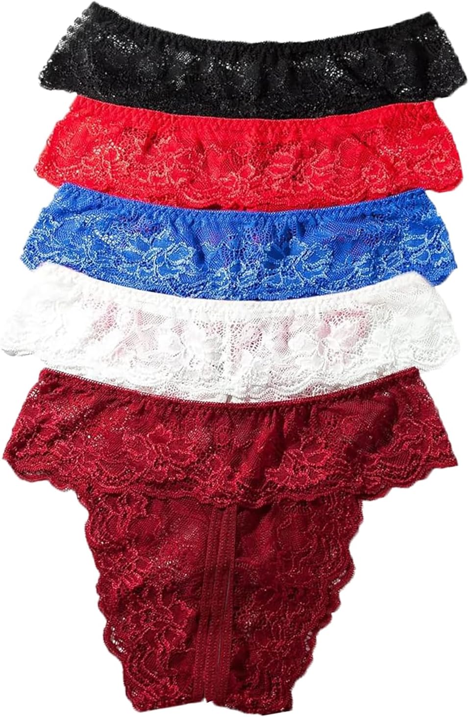 Justgoo Womens Sexy Thongs Lace Panties Underwear Low Rise Plus Size Underpants Pack of 5