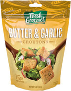 Fresh Gourmet Premium Croutons | Butter & Garlic | 5 Ounce, Pack of 6 | Crunchy Salad Topper