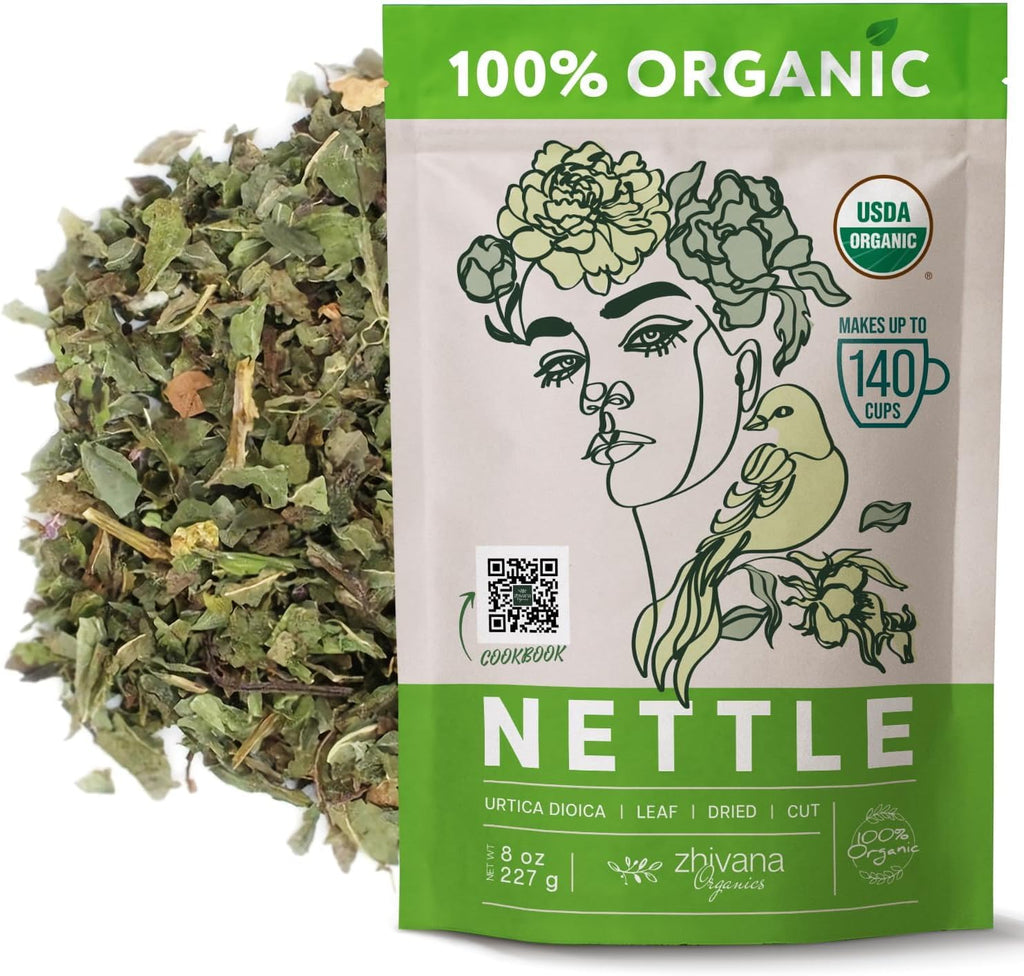 Zhivana Organics Nettle Tea – Nettle Leaf Organic, Nettle Tea Loose Leaf, Stinging Nettles Loose Leaf Organic, Ortiga Verde Organica - Dried Herbs for Medicinal Use - 8oz