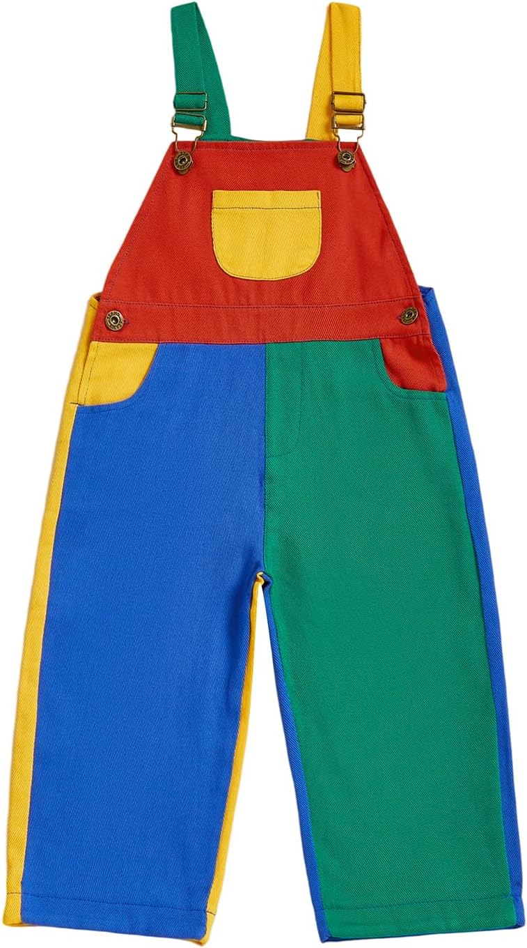 Fernvia Toddler Kids Baby Boy Girl Contrast Color Overalls Pants Clothes 2T 3T 4T 5T Adjustble Shoulder Strap Romper Workwear