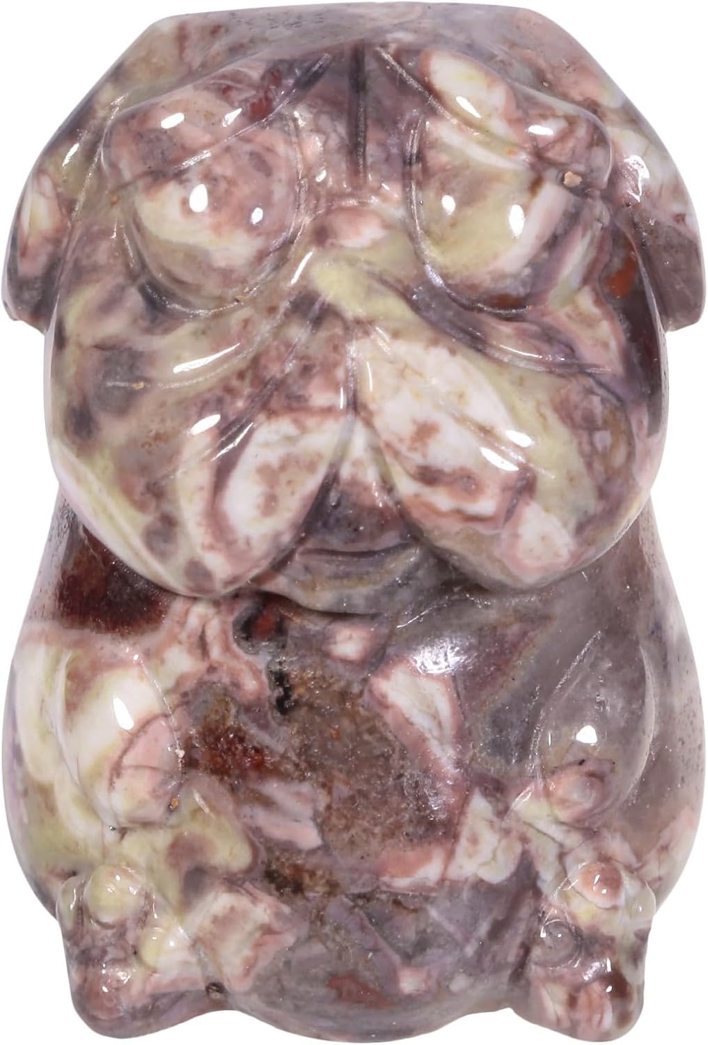 Nupuyai Pack of 2 Natural Crystal Ocean Jasper Pug Dog Statue, Hand Carved Stone Animal Figurine for Home Office Decoration
