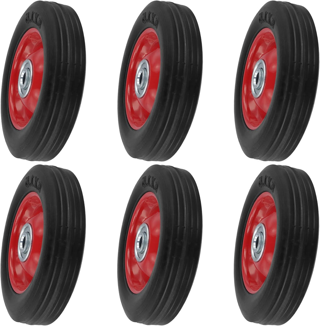 HOZEON 6 Pack 6 x 1.5 Inch Flat Free Rubber Tires, 1/2 Inch Axle Hole Solid Dolly Wheels Replacement, Hand Truck Wheel, 176 lbs Max Load Bearing Capacity