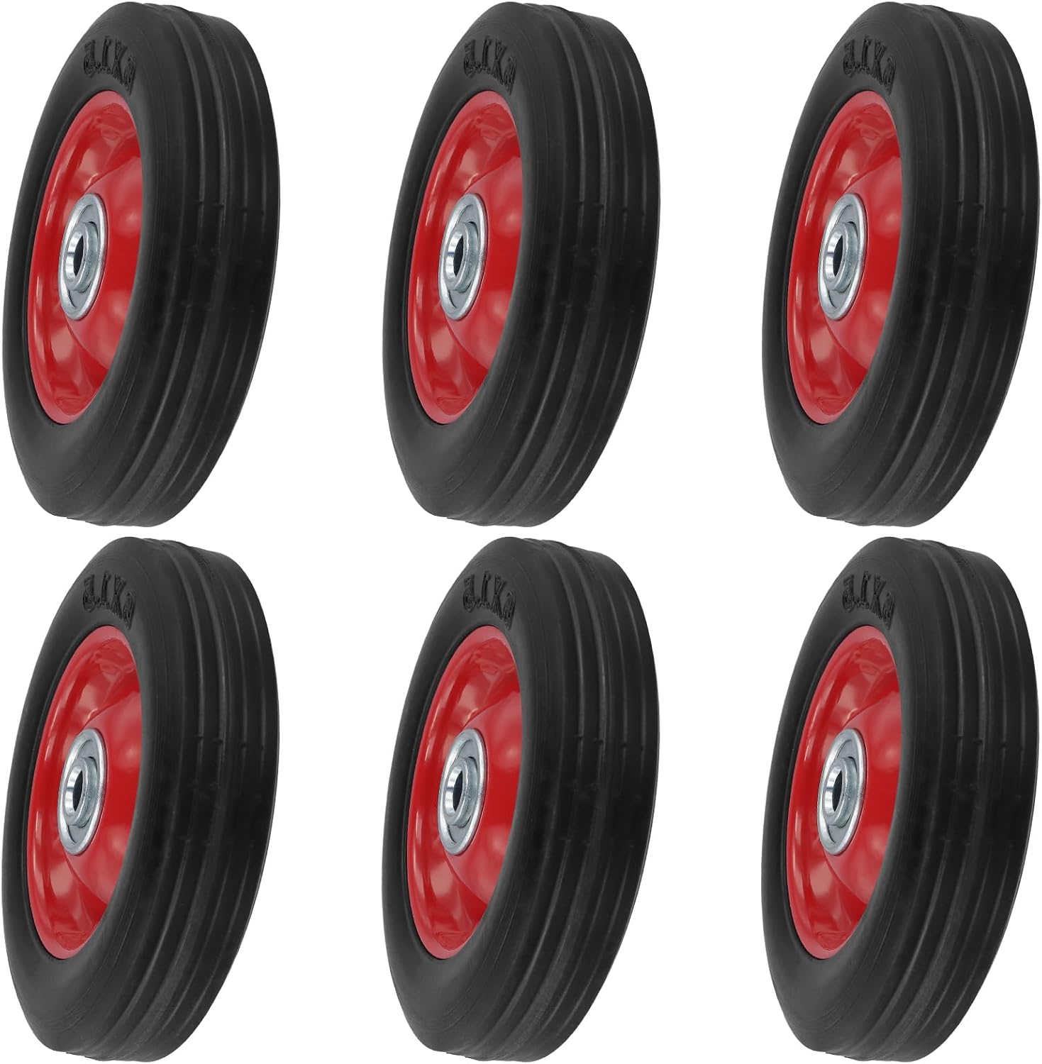 HOZEON 6 Pack 6 x 1.5 Inch Flat Free Rubber Tires, 1/2 Inch Axle Hole Solid Dolly Wheels Replacement, Hand Truck Wheel, 176 lbs Max Load Bearing Capacity