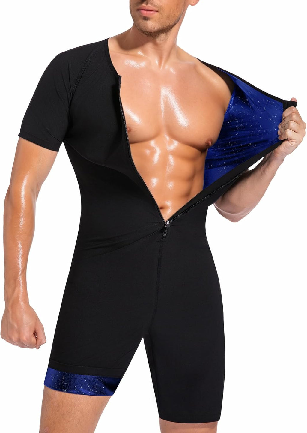 FUXERT Sauna Suit for Men 3 in 1 Slimming Full Body Sauna Jumpsuit Mens Waist Trainer for Workout
