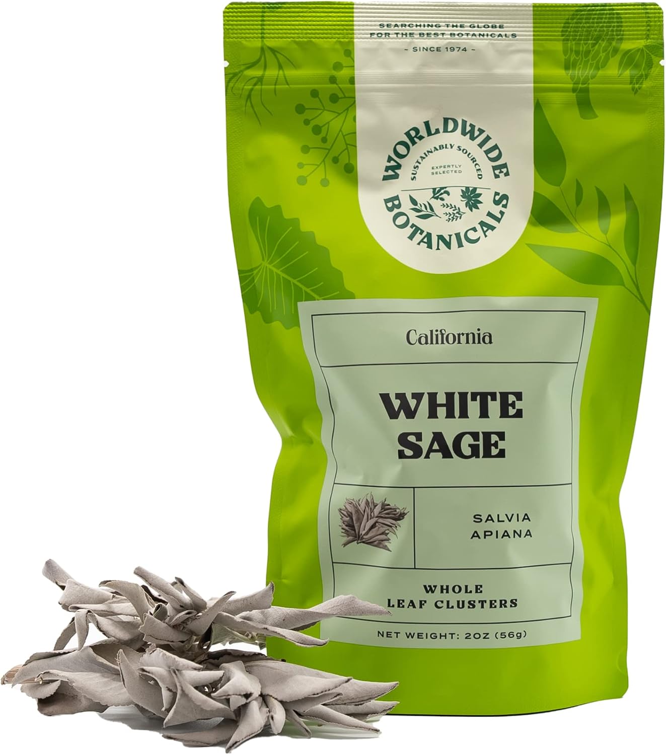 Worldwide Botanicals 100% Pure California White Sage Clusters, 2 oz - Sustainably Cultivated, Loose Leaf, 2 Ounces