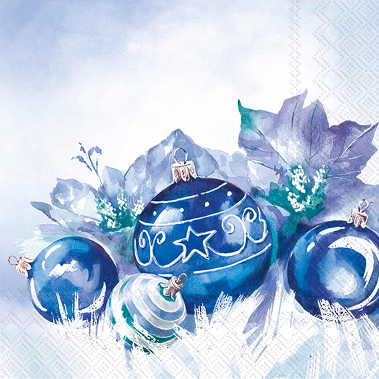 IHR Ideal Home Range Party Napkins Disposable 3-Ply Paper Lunch Napkin Pack, 6.5" x 6.5", Blue Baubles (Blue), 20-Count