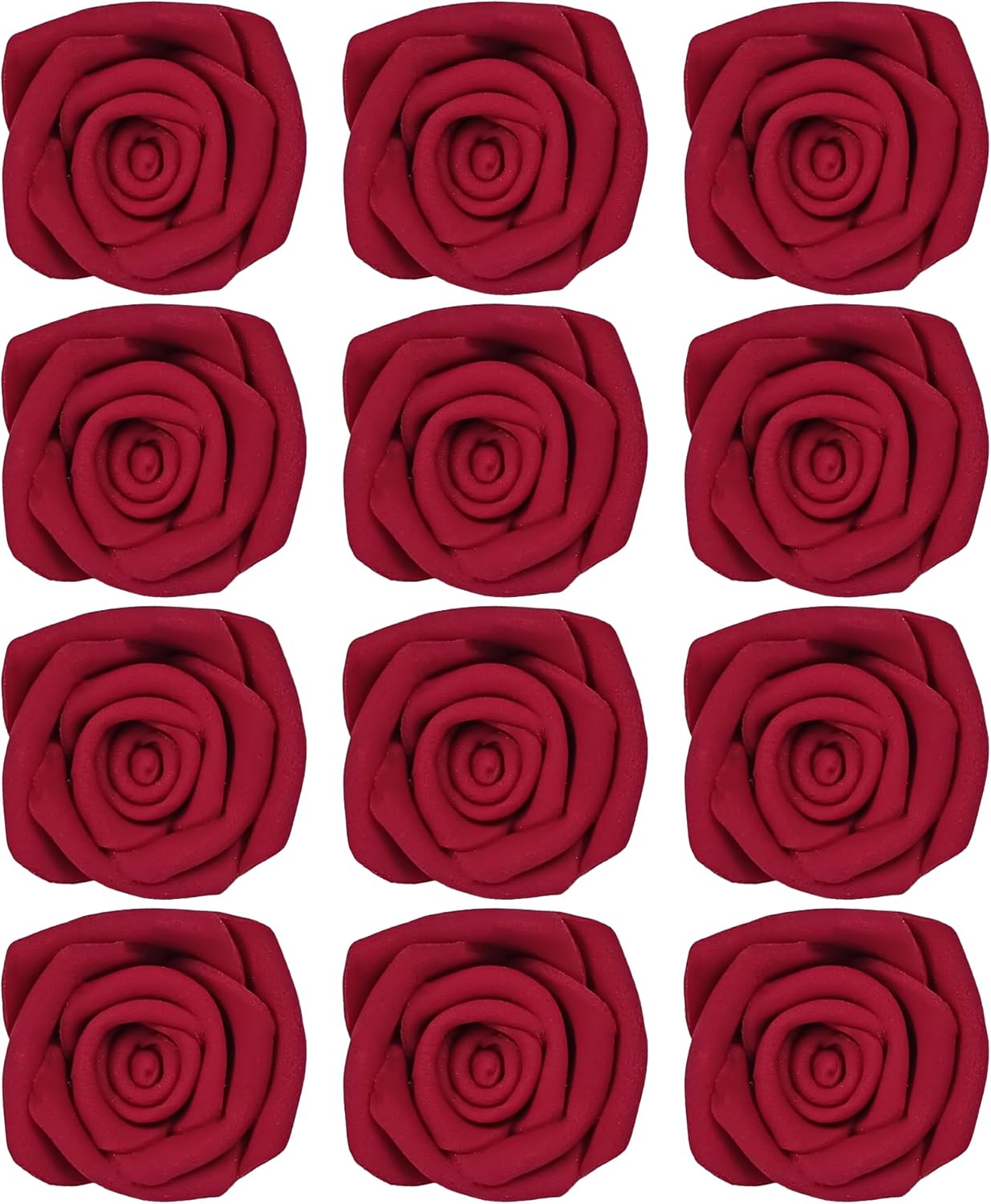 Confect Edible Deep Burgundy Rose Toppers – Edible Roses for Cake & Cupcake Decorations, Perfect for Weddings & Special Occasions- Vegan, Gluten-Free, Dairy-Free, Palm Oil-Free - Pack of 12