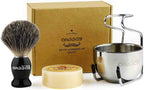 Anbbas Pure Badger Bristles Shaving Brush Black Wood Handle and Refill Soap Bar 100g,Stainless Steel Shaving Stand and Soap Cup Kit Perfect for Men