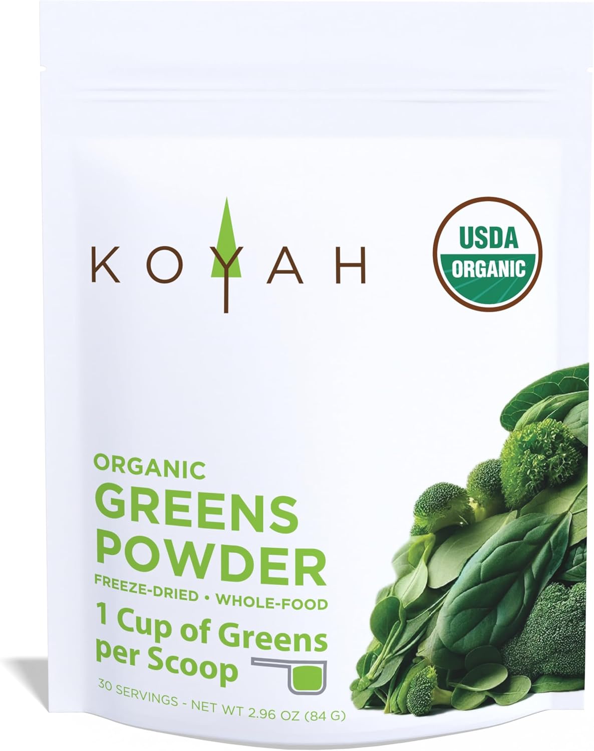 KOYAH - Organic Greens Blend Powder (Equivalent to 30 Cups Fresh Greens): Freeze-Dried, Whole-Vegetable