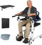 4 in 1 Hydraulic Patient Lift Transfer Chair, 180° Split Seat, 350lbs Capacity, Height Adjustable Nursing Wheelchair with Potty, Dining Table, for Elderly Disabled Home Care