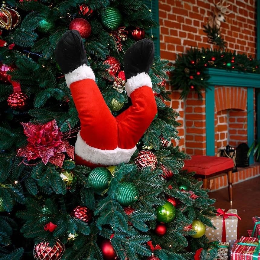Christmas Santa Claus Legs for Christmas Tree Decoration, Stuffed Fake Leg Stuck Christmas Tree Ornament Xmas Holiday Party Decor