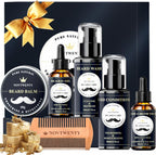 Beard Growth Kit - 7 Pc Kit, Includes Wash, Oil, Conditioner, Balm, Comb, Gift Box Set for Men
