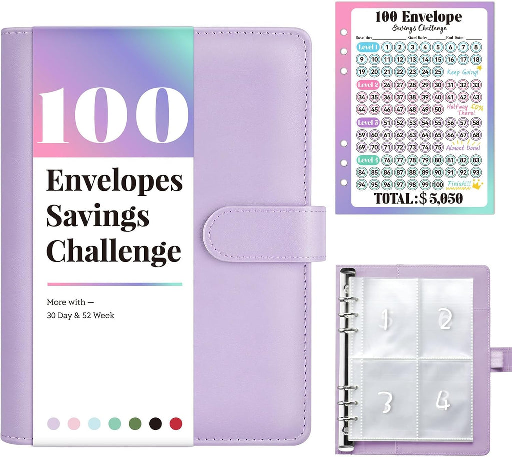 Sooez 100 Envelopes Money Saving Challenge, Savings Challenges Book with Envelopes & Challenge Tracker, Motivational Process to Save $5050, Money Saving Binder 100 Pocket Pre-Numbered, Birthday Gifts
