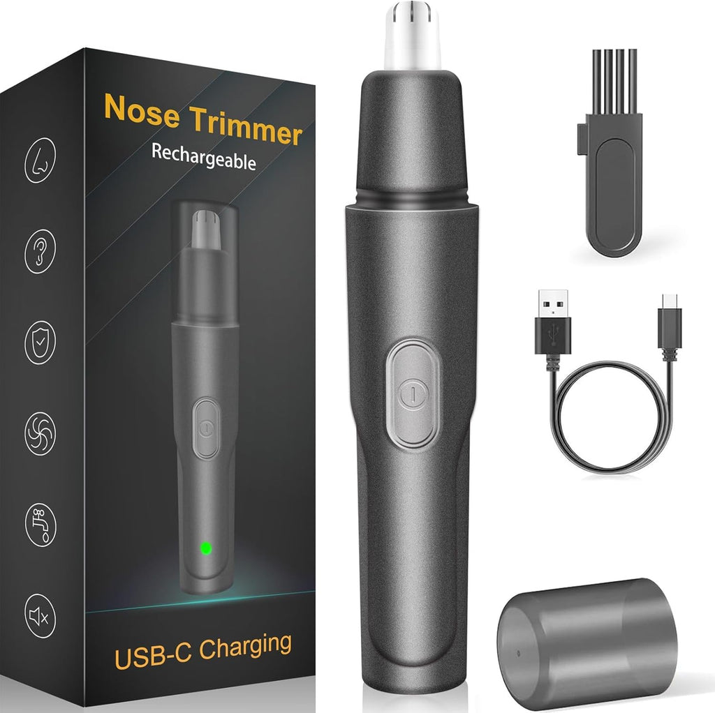 Nose Hair Trimmer, USB Rechargeable, Professional Painless Ear Hair Trimmer, for Men Women, Powerful Motor, Dual-Edge Blades for Smoother Cutting, Low Noise, Black