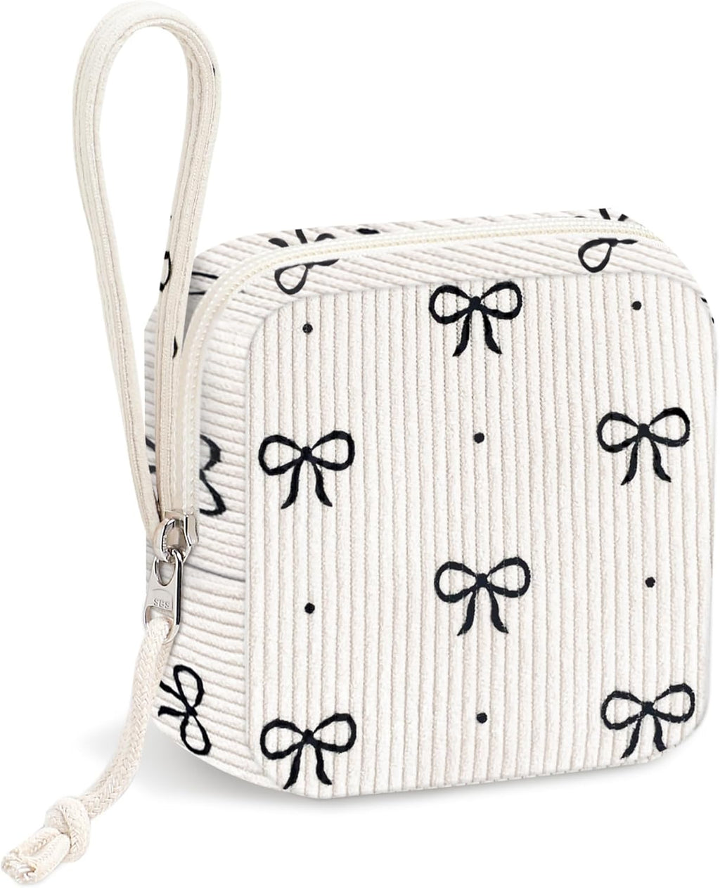 Small Makeup Bag | Discreet Period Bag Pad Pouch for Purse| Sanitary Napkin Storage & Tampon Holder for Travel (Cute black bow)