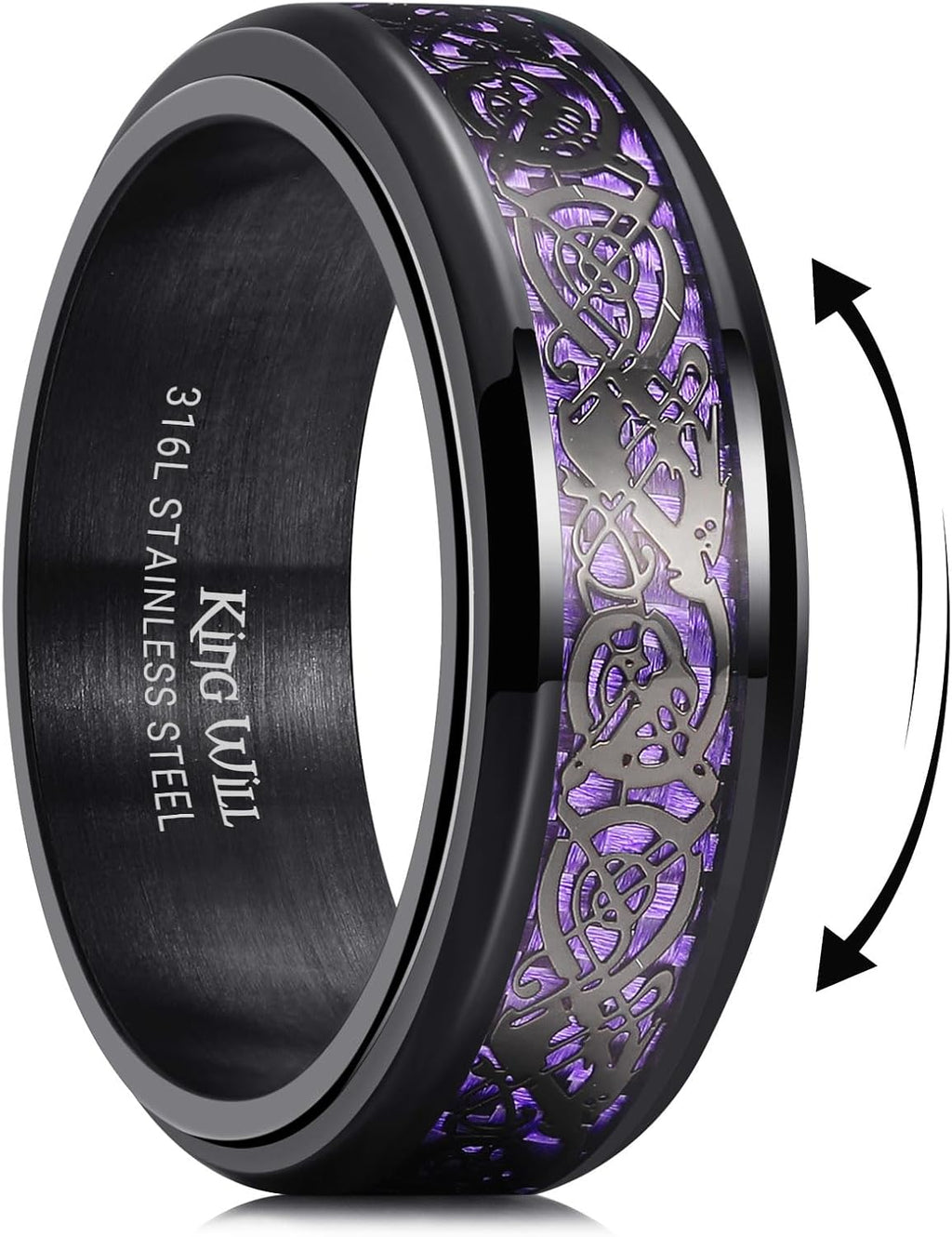 King Will 316L Stainless Steel Spinner Ring for Men Women- 8mm Width Fidget Ring with Dragon/Celtic Knot Pattern, Stress Anxiety Relief Comfort Fit Wedding Band