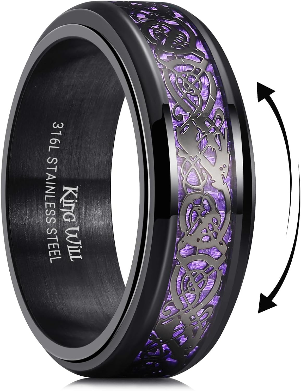 King Will 316L Stainless Steel Spinner Ring for Men Women- 8mm Width Fidget Ring with Dragon/Celtic Knot Pattern, Stress Anxiety Relief Comfort Fit Wedding Band