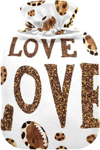 Cute Leopard Love White Hot Water Bottles Hot or Cold Water Bottle with Soft Cover Hot Water Bag for Pain Relief, 1 Liters