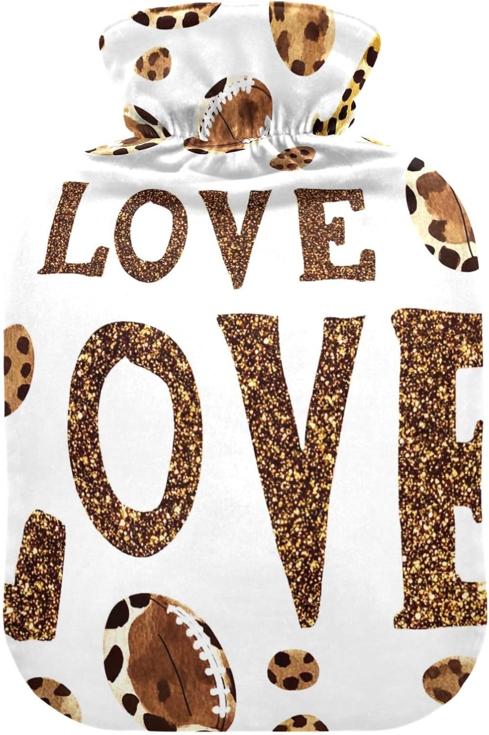 Cute Leopard Love White Hot Water Bottles Hot or Cold Water Bottle with Soft Cover Hot Water Bag for Pain Relief, 1 Liters