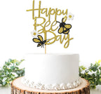 Happy Bee Day Cake Topper, Glitter Bumbee Theme/Happy 1st Birthday/Baby Shower Cake Decoration, Boy or Girl, Gender Reveal/Wedding Party Supplies