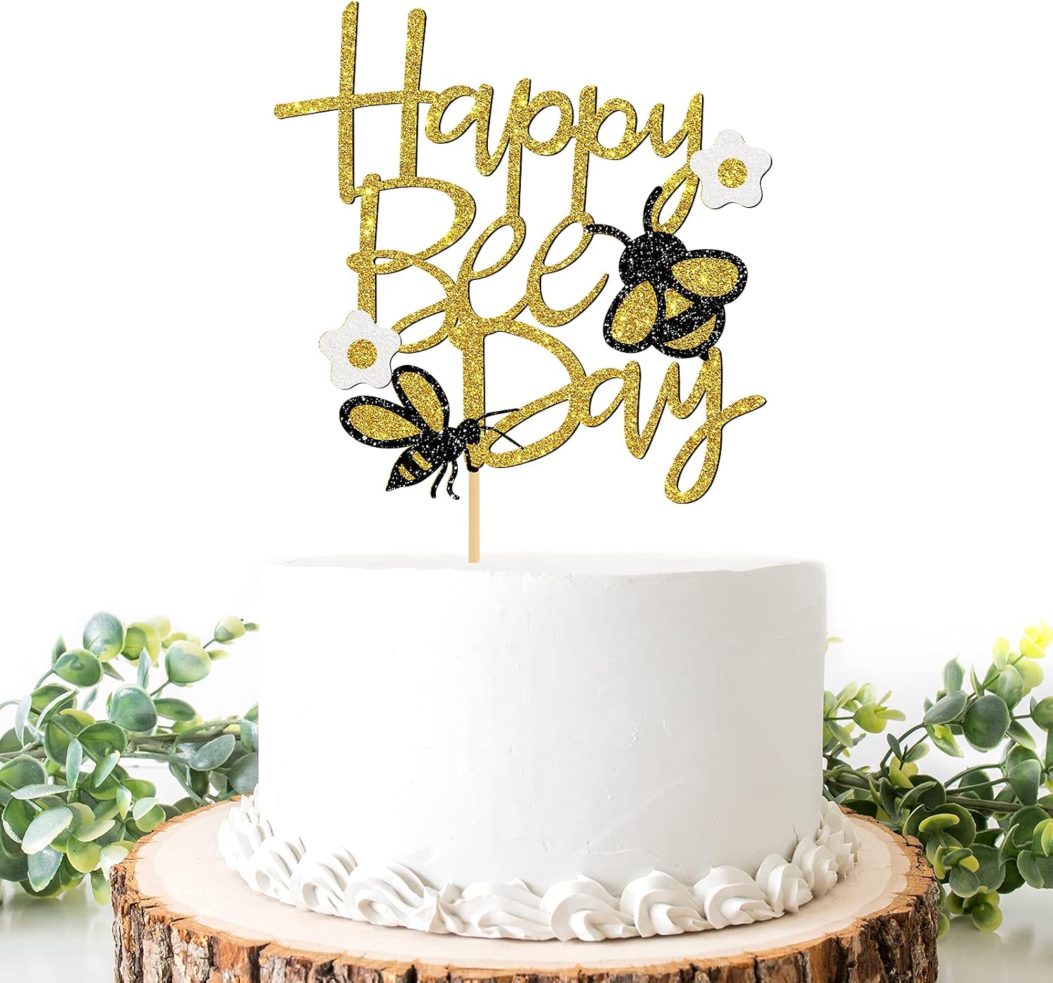 Happy Bee Day Cake Topper, Glitter Bumbee Theme/Happy 1st Birthday/Baby Shower Cake Decoration, Boy or Girl, Gender Reveal/Wedding Party Supplies
