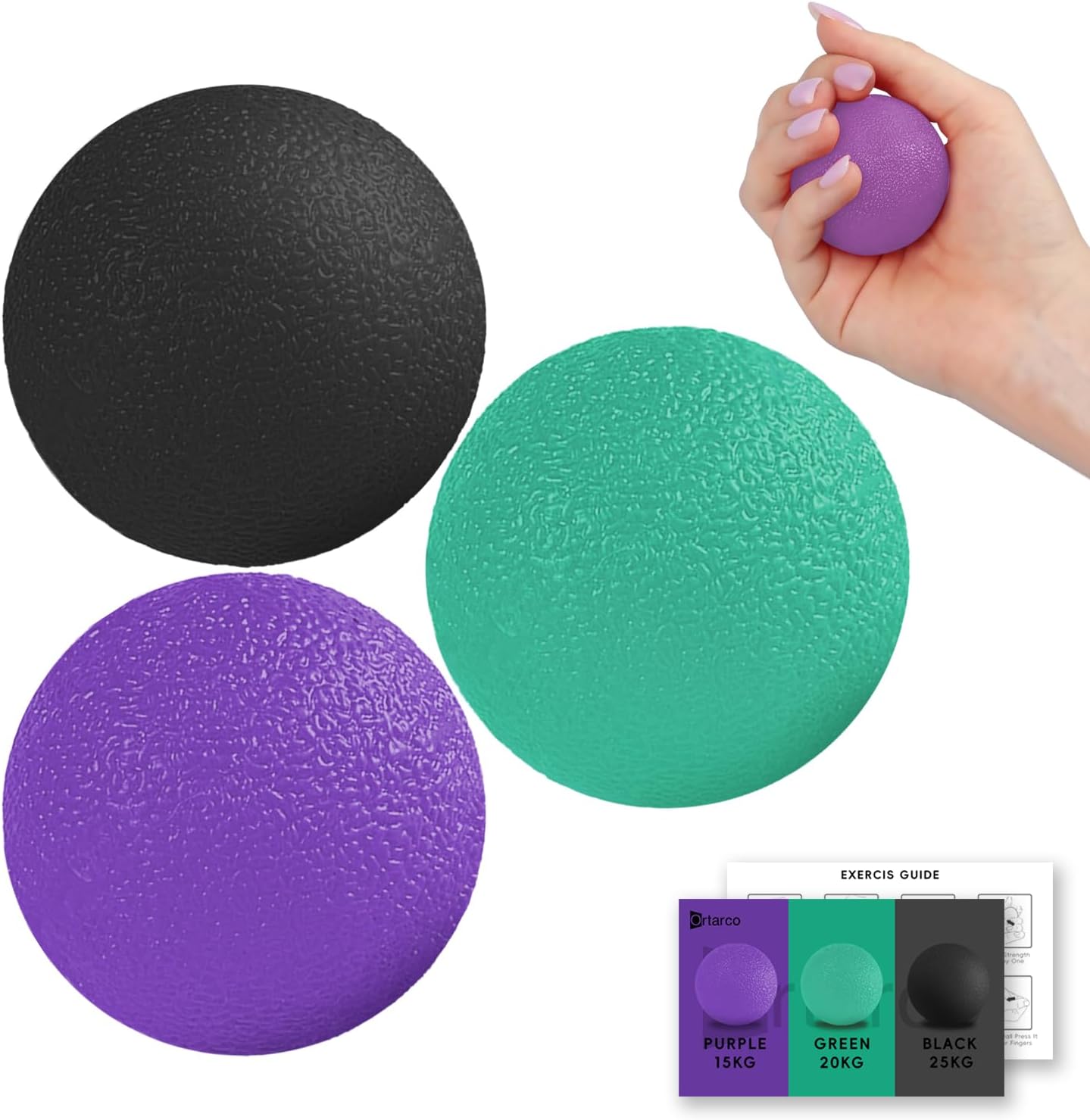 Ortarco 3 Pack Stress Balls for Adults, Hand Strengthening Devices Exercise Balls Physical Therapy Ball, Squeeze Balls for Hand Therapy, Hand Exerciser for Hand Finger Forearm Wrist Training and Relax