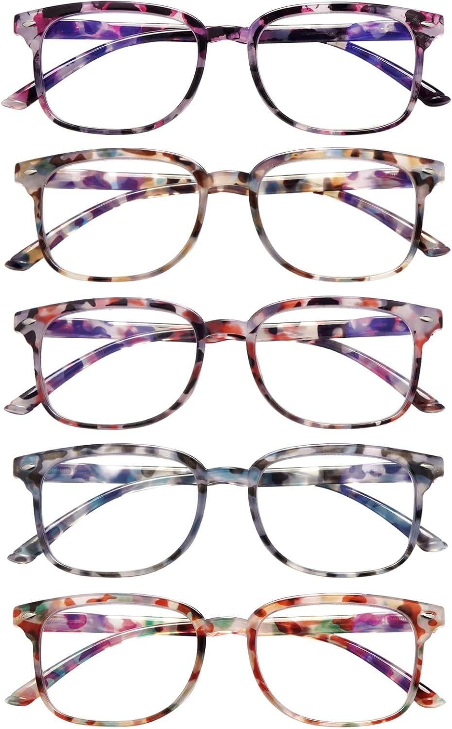 5 Pack Reading Glasses Blue Light Blocking for Women,Computer Readers with Spring Hinge
