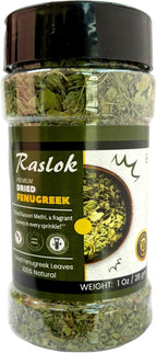 Raslok Dried Fenugreek Spice Leaves Herbs All Natural Kasoori Methi | 1oz - 28gm | Popular Seasoning Indian Spices| All Natural | Vegan | Gluten Free| NON-GMO | Kasuri Methi Organic | Dried Herbs