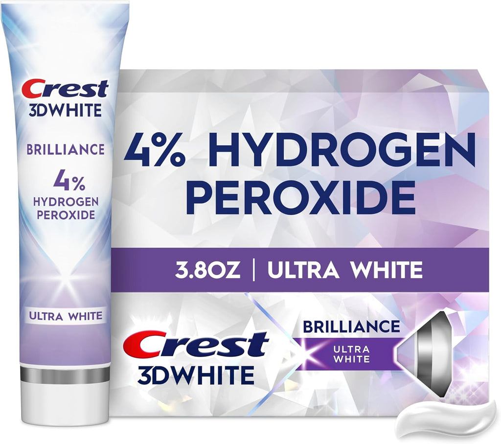 Crest 3D White Brilliance Pro Ultra White Teeth Whitening Toothpaste, 3.8 oz, Anticavity Fluoride Toothpaste, 4% Hydrogen Peroxide, Active Whitening Protection