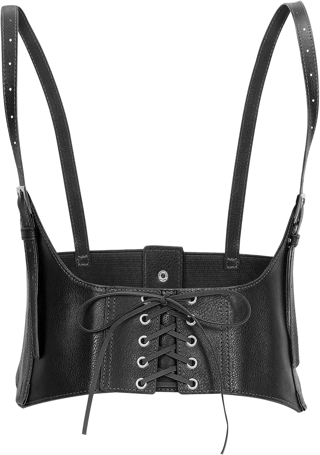JASGOOD Women Faux Leather Corset Waist Belt Elastic Wide Underbust Corset Lace-up Steampunk Waspie Belt For Halloween