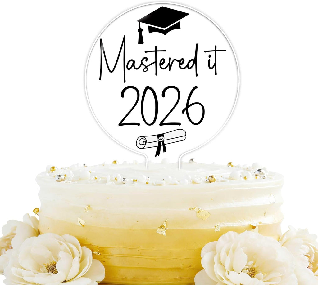 Mastered It Graduation Cake Topper Class of 2026, Congrats Grad Toppers Acrylic Graduation Cake Decorations and Centerpieces, High School College University Grad Party Decor Supplies
