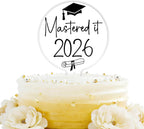 Mastered It Graduation Cake Topper Class of 2026, Congrats Grad Toppers Acrylic Graduation Cake Decorations and Centerpieces, High School College University Grad Party Decor Supplies