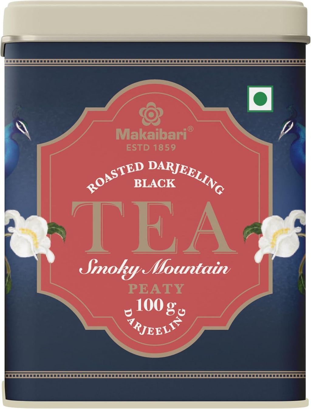 Makaibari Tea Treasures- Smoky Mountain, Organic Roasted Darjeeling Loose Leaf Black Tea Tin Caddy, 100 Grams