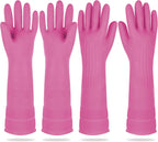 DABOGOSA Mamison 2 Pairs Reusable Waterproof Household Dishwashing Cleaning Rubber Gloves, Non-Slip Kitchen Glove (Pink, Large (Pack of 2))