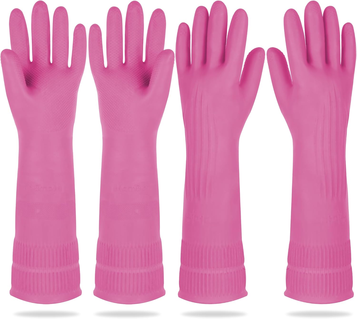 DABOGOSA Mamison 2 Pairs Reusable Waterproof Household Dishwashing Cleaning Rubber Gloves, Non-Slip Kitchen Glove (Pink, Large (Pack of 2))