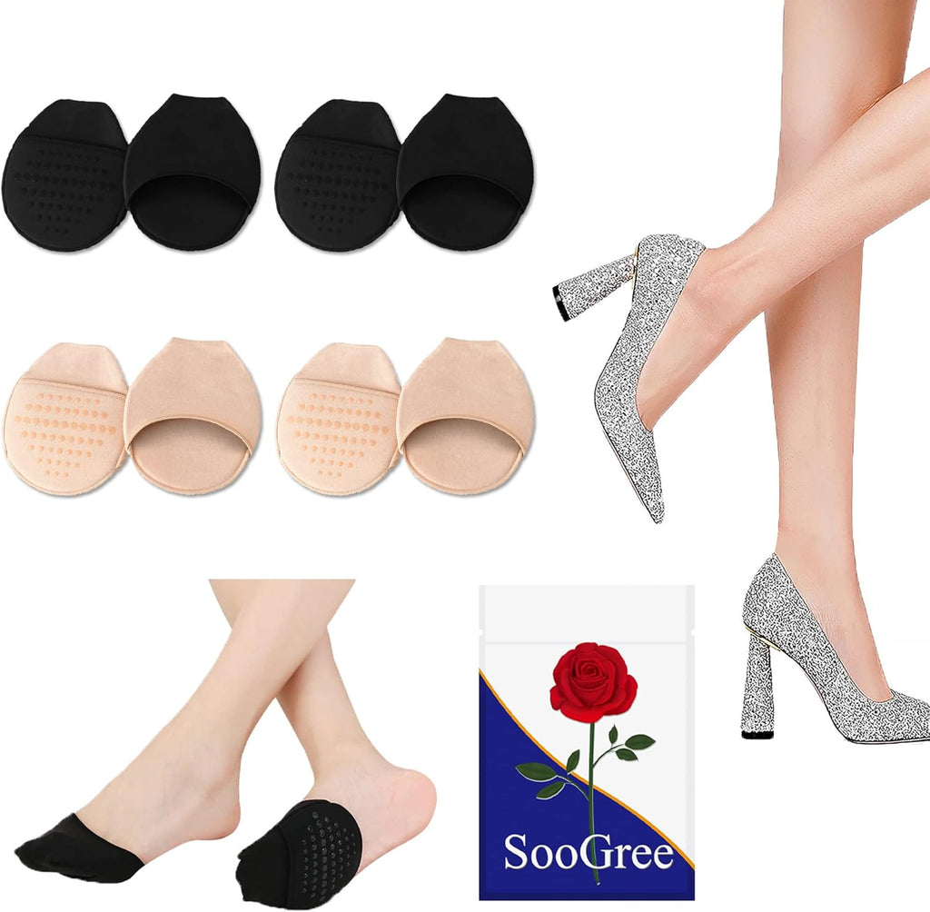 4 Pairs Ball of Foot Cushion Socks Seamless Toe Topper Socks Half Forefoot Socks Non-Slip Pain Relief Sponge Toe Half Socks