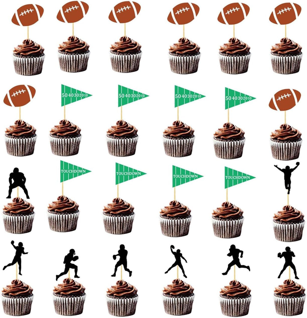 24 pcs Football Cupcake Toppers Rugby Ball Sport Super Ball Cupcake Toppers For Birthday Party