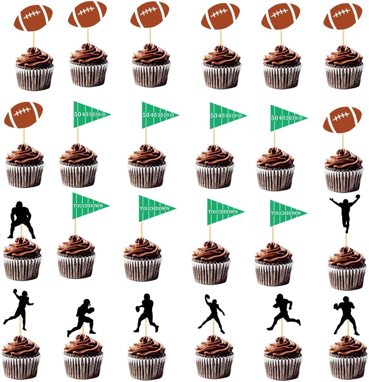 24 pcs Football Cupcake Toppers Rugby Ball Sport Super Ball Cupcake Toppers For Birthday Party