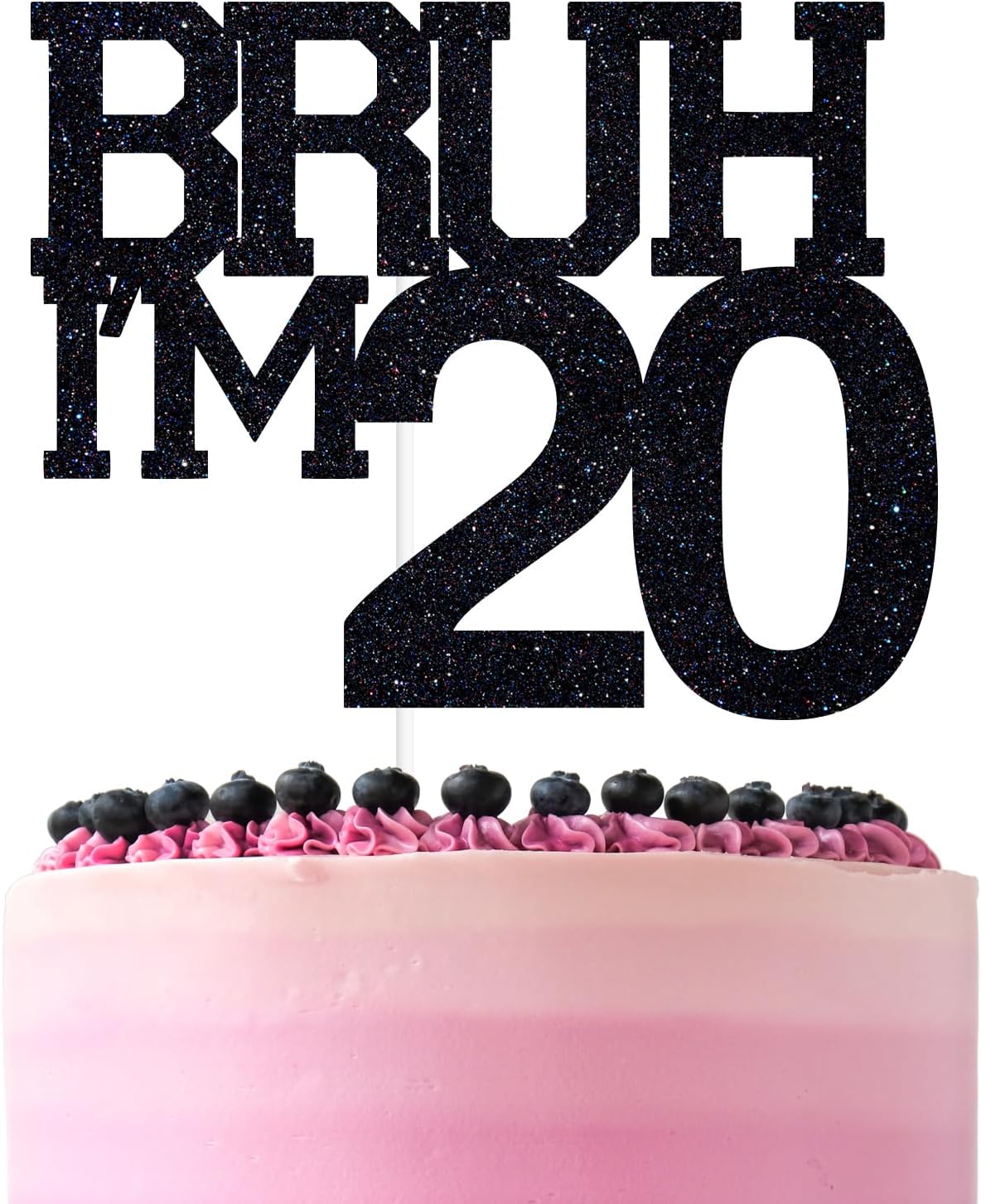 Black Glitter Bruh I'm 20 Cake Topper, Happy 20th Birthday/Bro I'm 20/Cheers to 20 Years, Funny 20th Birthday Party Decorations Supplies