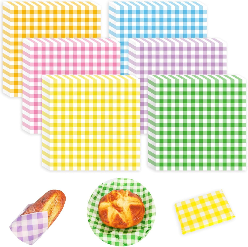 Whaline 240 Sheets Plaids Wax Paper Sheets Spring Easter Sandwich Wrap Paper 12x12 Inch Checkered Deli Wrappers Food Basket Liners for Bread Baking Picnic Party Table Supplies