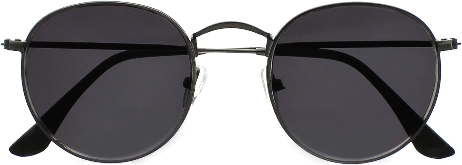 OPULIZE SOL Reading Sunglasses for Women Men,Tinted Lens with UV400 Protection,Scratch Resistant Round Metal frame with Spring Hinges, Matt Gunmetal With Black Tips +2 (Pack of 1)