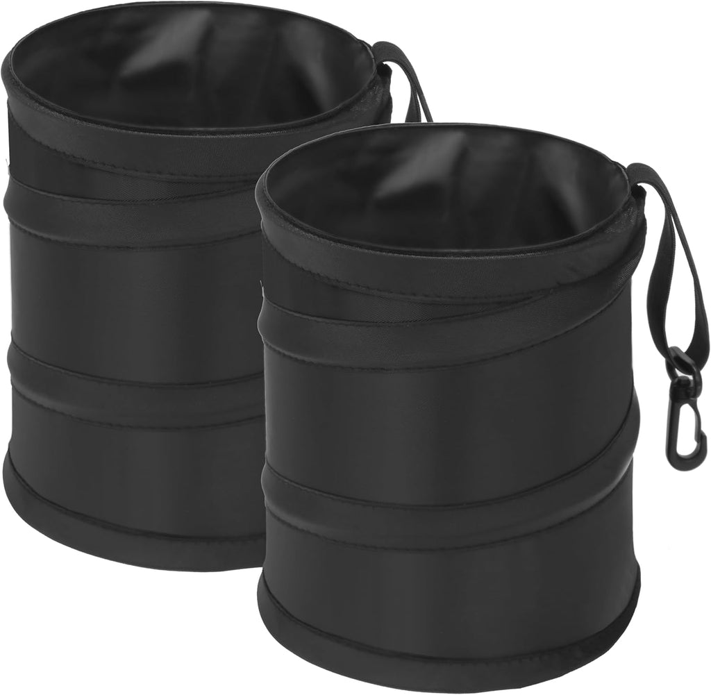 Ginsco 2Packs New Leakproof Car Trash Can, Mini Trash Can Pop-up Collapsible Hanging Car Trash Bin with Hook and Loop, Waterproof PEVA Liner Open-Top 1 Gallon Garbage Can for Cars Home Office