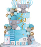 44 PCS Elephant Cake Toppers - Mini 3D Elephant BABY Letters Milk Bottle Blue Gold Foam Balls Cake Toppers for Boy Girl Birthday Party Baby Shower Cake Decorations