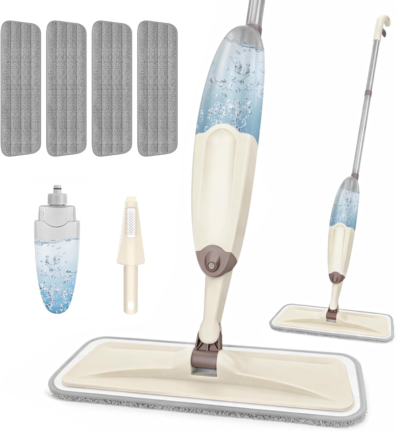 HOMTOYOU Wet Mop for Floor Cleaning: Microfiber Spray Mop with 4 Washable Pads for Cleaning Home Kitchen Multi-Surface Floors - 1Pcs 400+ML Refillable Bottle