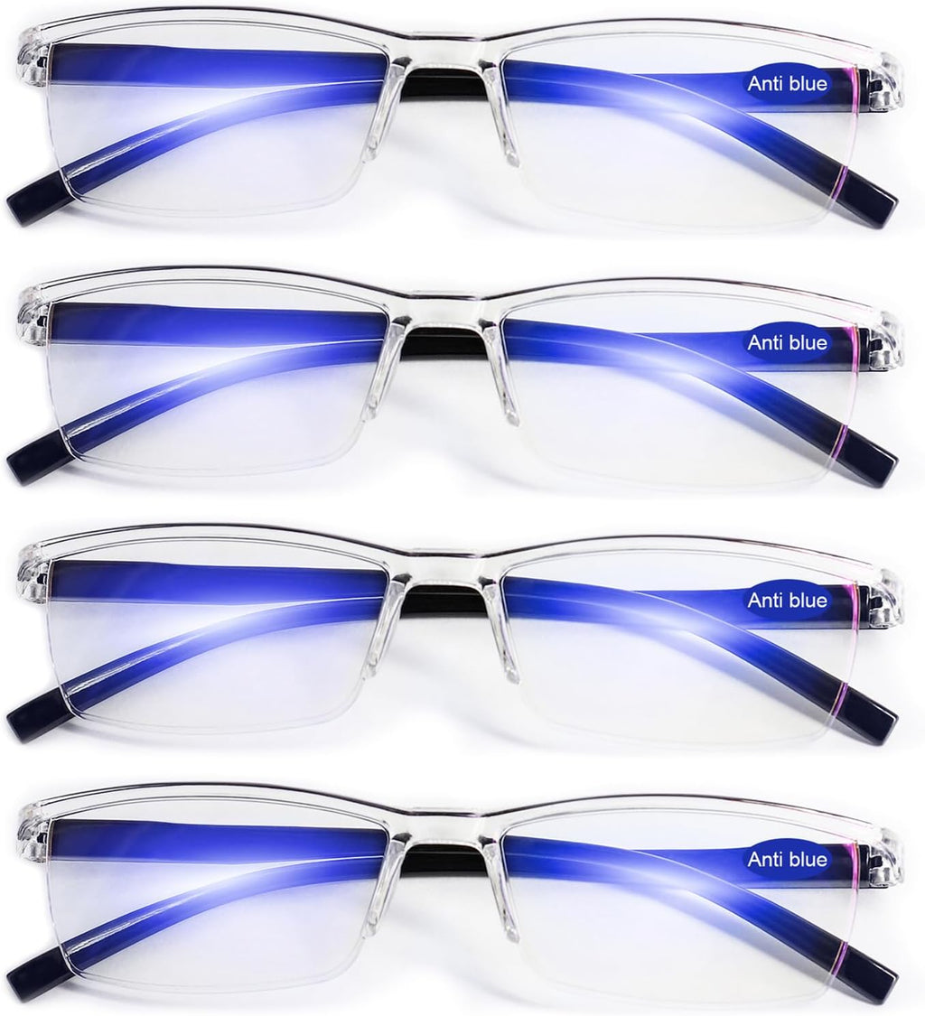 4 Packs Blue Light Blocking Reading Glasses Men Women Lightweight Clear Readers 1.0 1.25 1.5 1.75 2.0 2.25 2.5 2.75 3.0 3.5 4.0 (1.50)