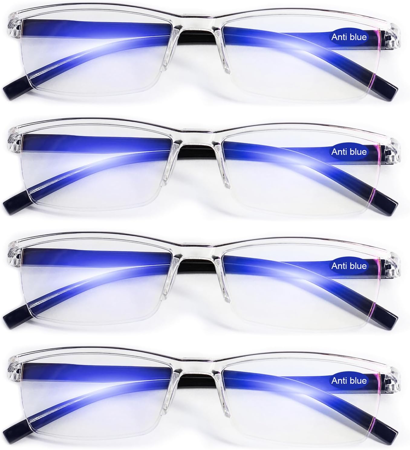 4 Packs Blue Light Blocking Reading Glasses Men Women Lightweight Clear Readers 1.0 1.25 1.5 1.75 2.0 2.25 2.5 2.75 3.0 3.5 4.0 (1.50)